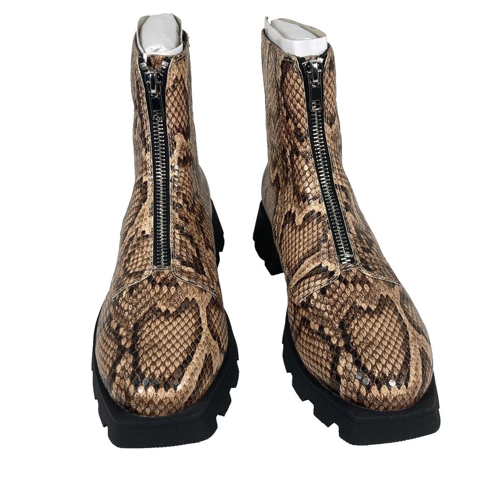 Katy Perry Collections Snake Print Front-Zip Ankle Boots in Brown